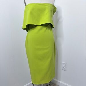 💚 Likely Neon Green Strapless Overlay Sheath Statement Dress 💚
